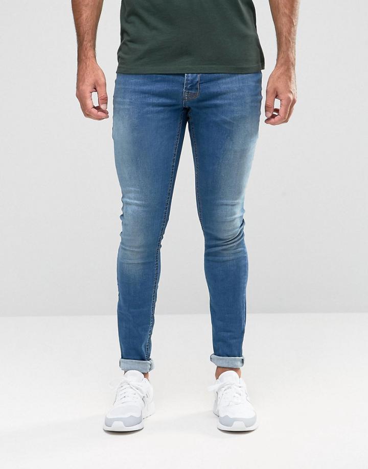 Hoxton Denim Jeans Spray On Blue Oil Wash - Blue