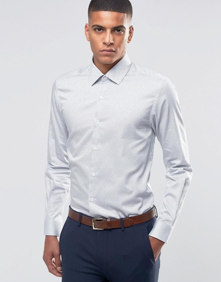 Number Eight Savile Row Skinny Smart Shirt In Polka Dot - White