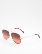 Quay High Key Mini Aviator Sunglasses With Maroon Lens In Black