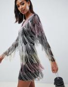 Asos Design Mini Dress In Allover Fringe Embellishment - Multi
