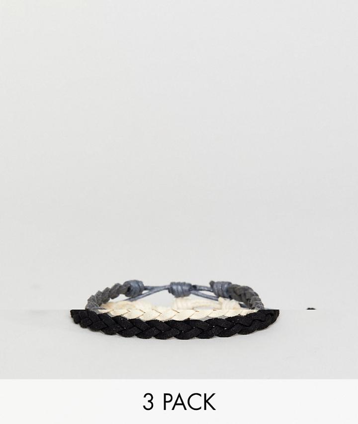 Asos Plaited Bracelet Pack In Monochrome - Black