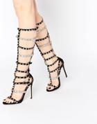 Carvela Guilt High Leg Gladiator Leather Heeded Sandal - Black