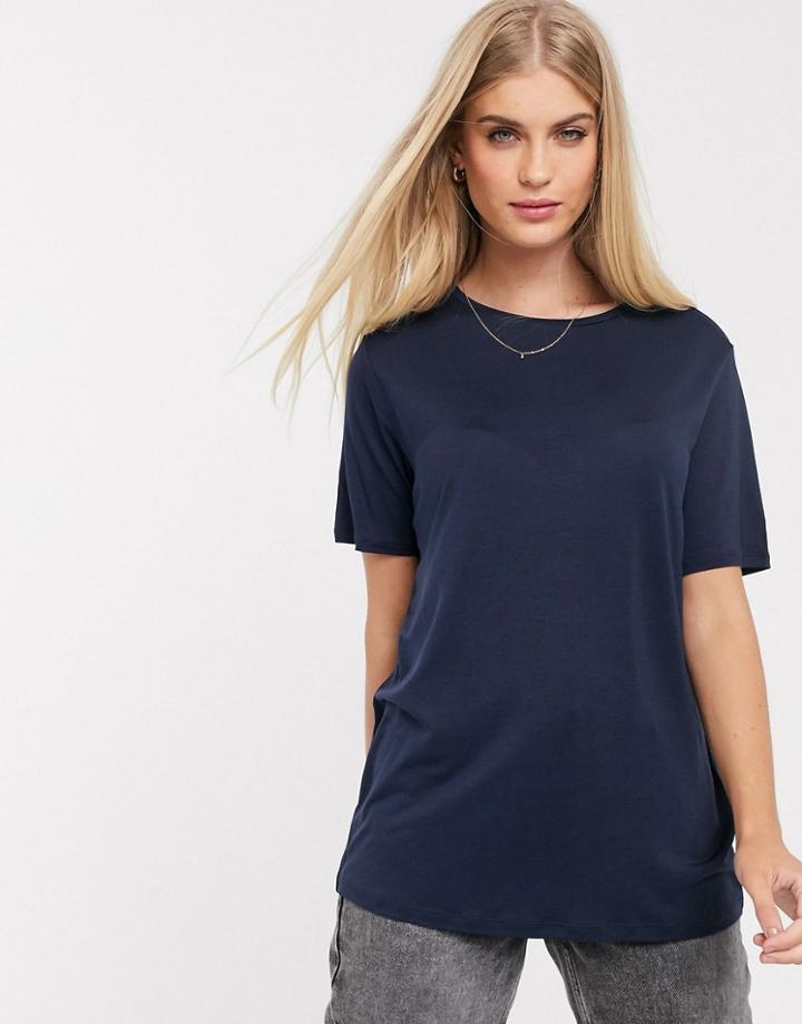 Asos Design Relaxed T-shirt In Drapey Fabric In Navy