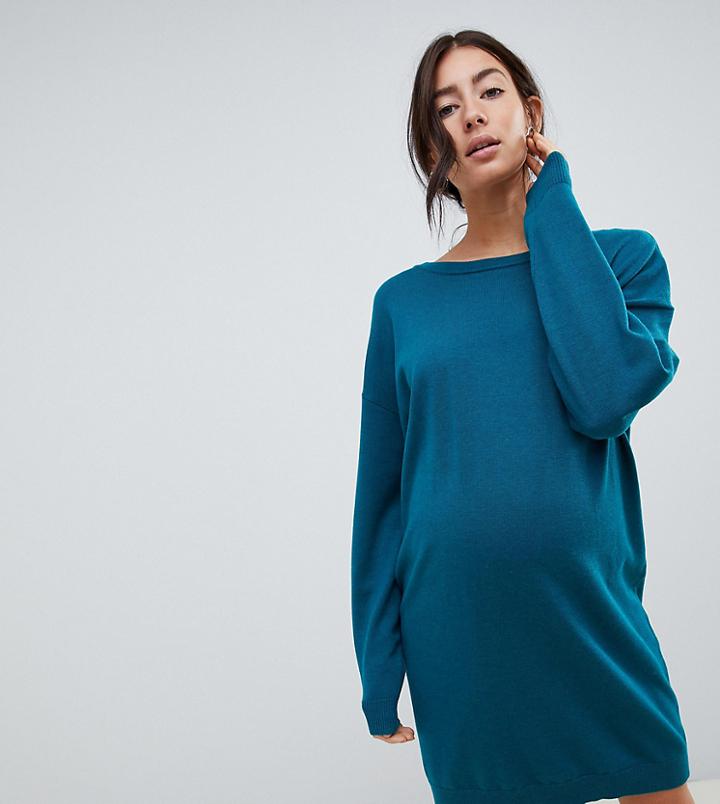 Asos Design Maternity Sweater Dress With Scoop Back In Eco Yarn-green