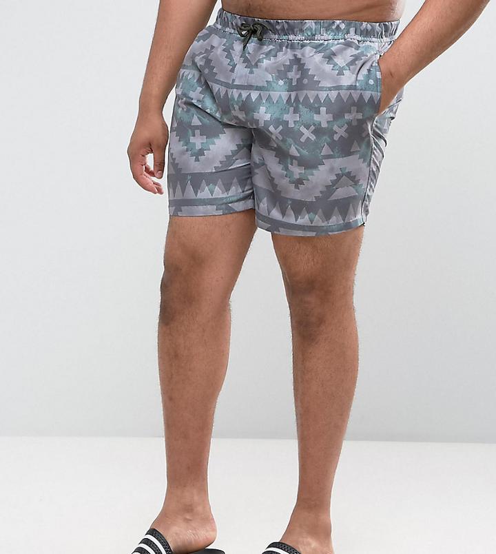 Asos Design Plus Swim Shorts With Geo-tribal Print In Mid Length - Multi