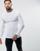 Asos Longline Muscle Long Sleeve T-shirt In Fine Mesh - White