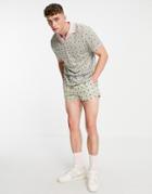 Asos Design Coordinating Swim Shorts With Smart Styling In Geo Print Super Short Length-green