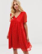 Vero Moda Ditsy Floral Smock Mini Dress-red