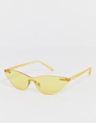 Asos Design Rimless Cat Eye Sunglasses In Yellow - Yellow