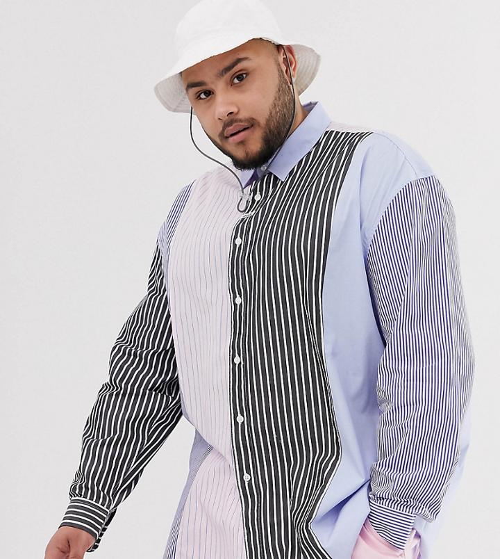 Collusion Plus Oversized Splice Stripe Shirt-black