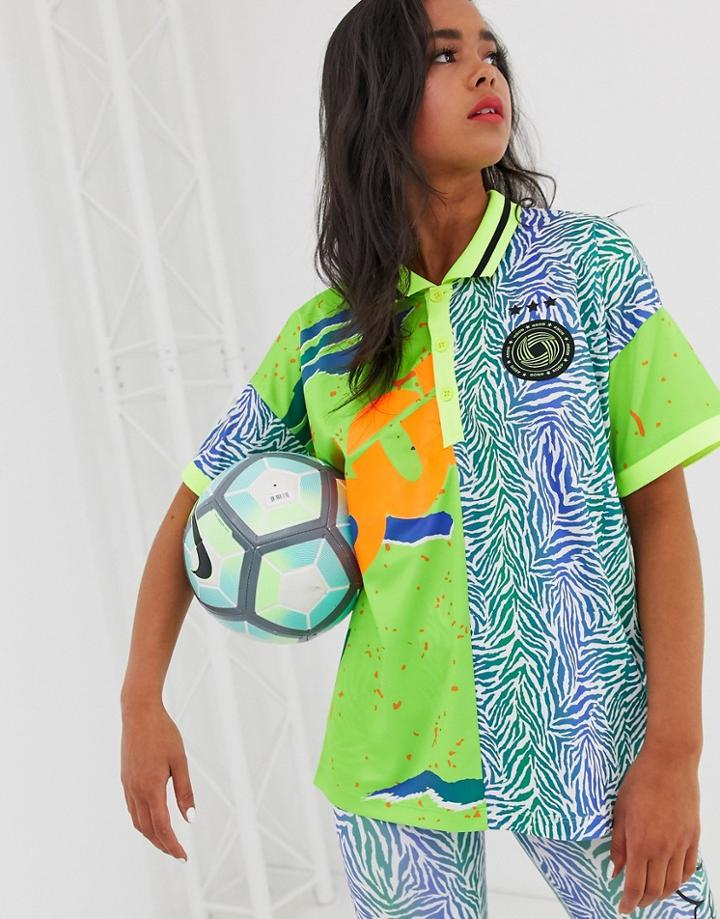 Asos 4505 Soccer T-shirt With Collar In Spliced Pattern - Multi