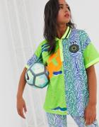 Asos 4505 Soccer T-shirt With Collar In Spliced Pattern - Multi