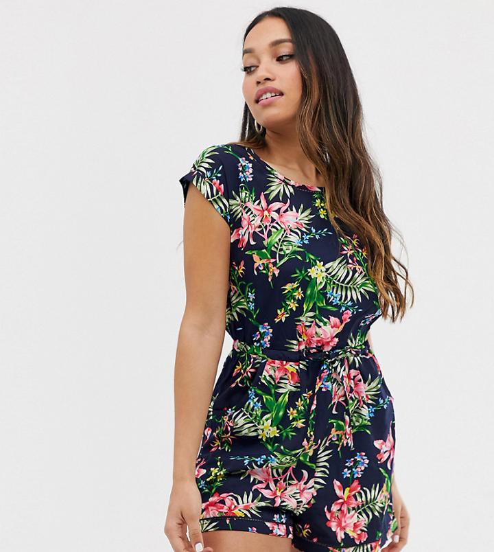Brave Soul Petite Lenore Romper In Tropical Print - Multi