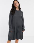Noisy May Oversized Tiered Sweater Smock Mini Dress-gray