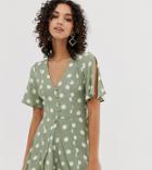 River Island Tea Romper With Split Sleeve In Polka Dot - Green