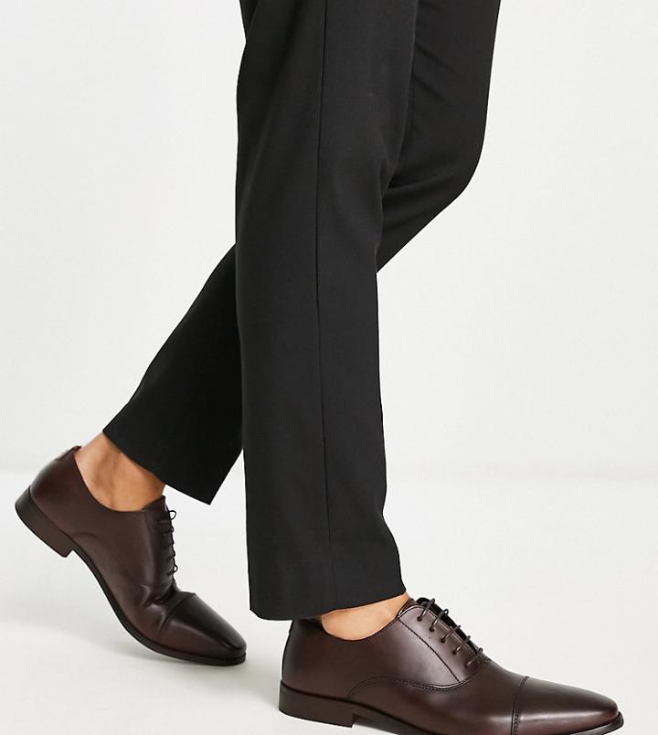 Red Tape Wide Fit Oxford Leather Lace Up Shoes In Brown