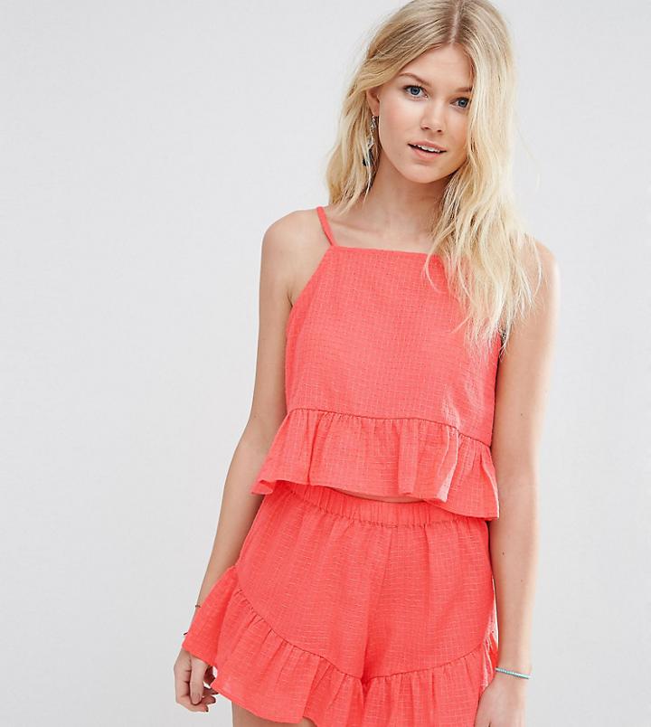 Asos Petite Textured Beach Frill Top Co Ord - Multi
