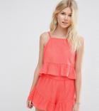 Asos Petite Textured Beach Frill Top Co Ord - Multi