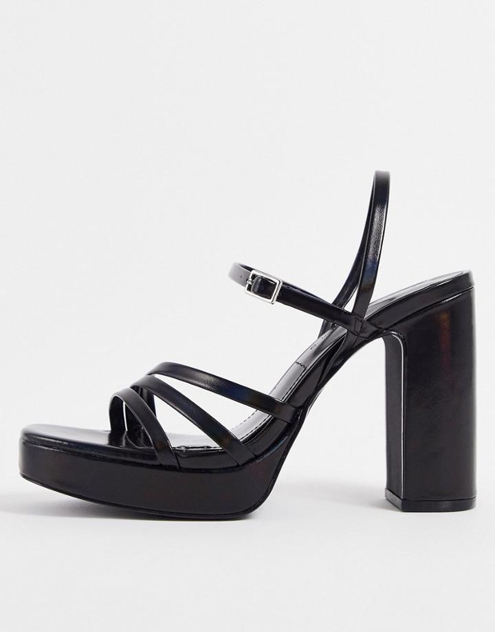 Pull & Bear Strappy Platform Heels In Black