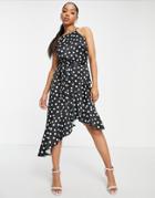Style Cheat High Neck Ruffle Midi Dress In Polka Dot Print-black