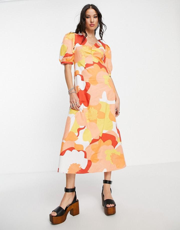 Object Floral Maxi Dress In Orange