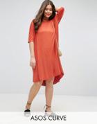 Asos Curve Oversize T-shirt Dress With Curved Hem - Orange