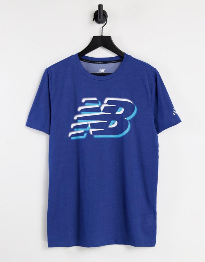 New Balance Running Heathertech Graphic Logo T-shirt In Blue-blues