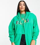 Reclaimed Vintage Inspired Plus Zip Up Hoodie With Logo In Green