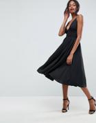 Asos Strappy Back Plunge Midi Dress - Black