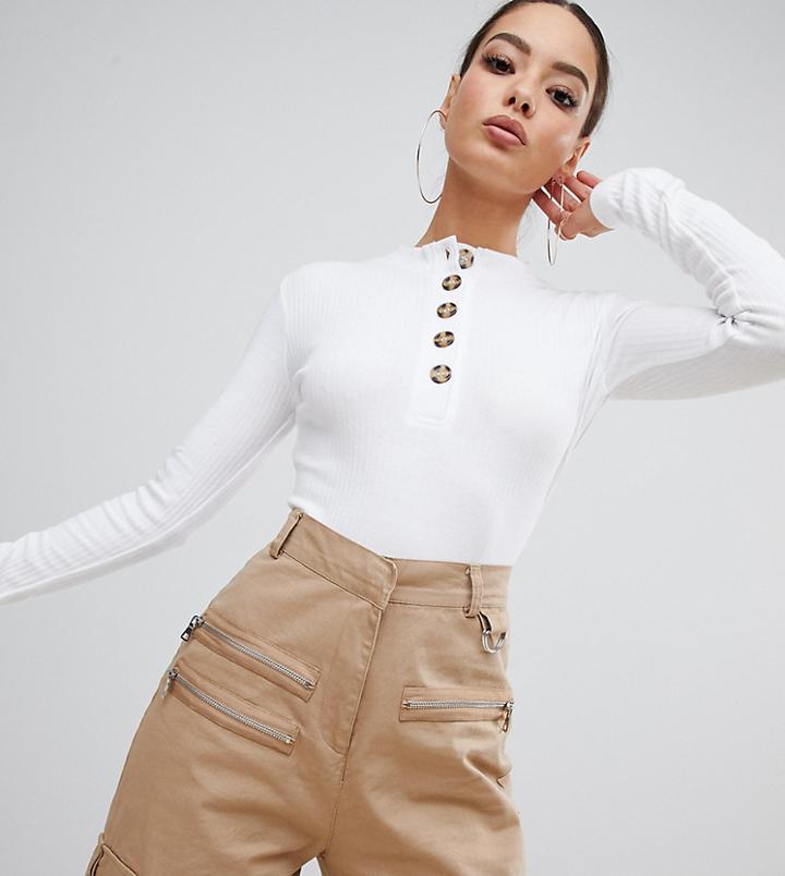 Missguided High Neck Long Sleeved Button Down Body In White - White