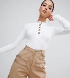 Missguided High Neck Long Sleeved Button Down Body In White - White