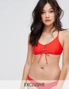 South Beach Mix & Match Lace Up Cami Bikini Top - Red