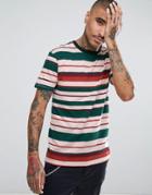 Bershka T-shirt With Stripes In Pink And Green - Green