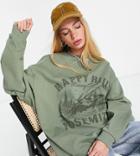 Reclaimed Vintage Inspired Oversized Sweat With Mountain Print In Khaki-green