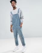 Asos Denim Overalls In Vintage Light Blue With Rips - Blue