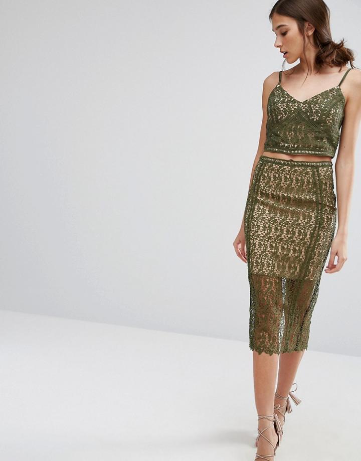 New Look Premium Lace Pencil Skirt - Green