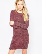 Brave Soul Longline Sweater With Side Zips - Burgundy