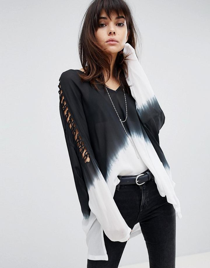 Religion Long Sleeve Top In Dip Dye - Black