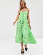 Moon River Polka Dot Strappy Midi Dress-green