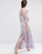 Asos Fringe Maxi Dress With Deep V Back - Lilac