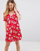 Asos Chuck On Dress In Red Floral Print - Multi
