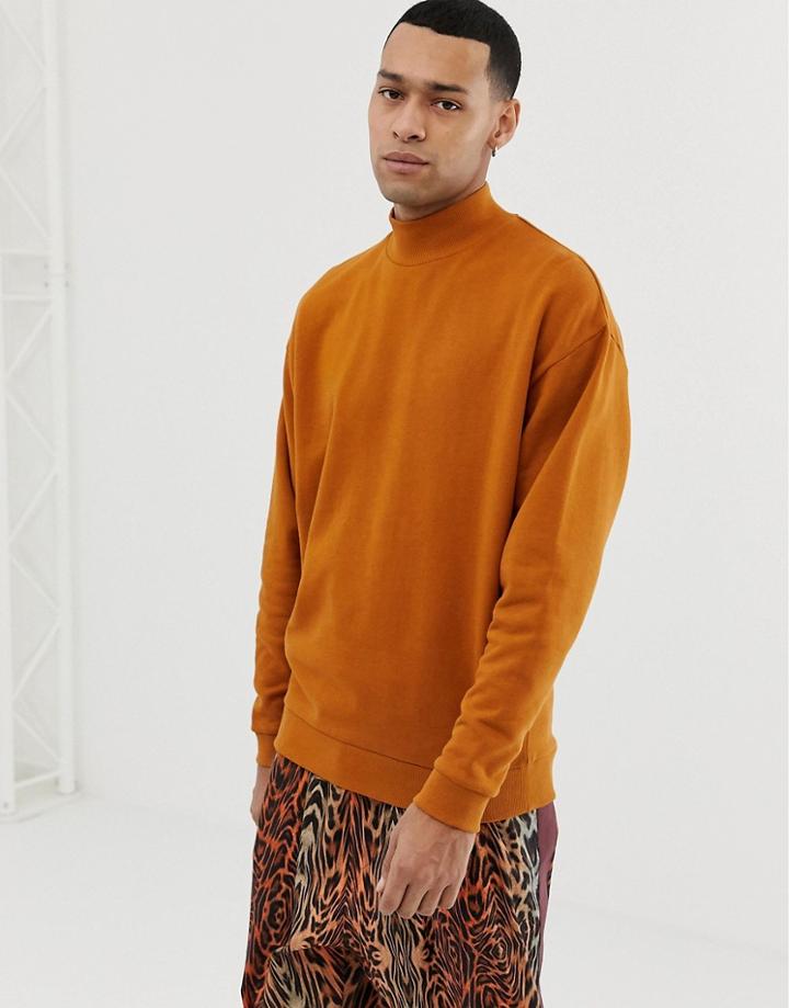 Asos Design Oversized Sweatshirt With Turtleneck In Rust - Brown