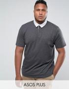 Asos Plus Rugby Polo Shirt In Charcoal - Gray