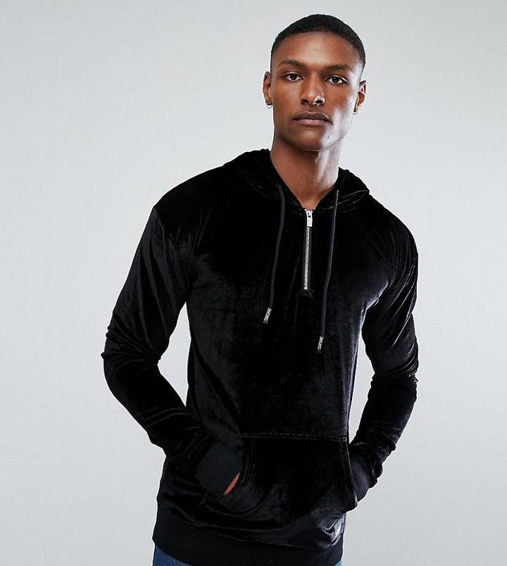 Sixth June Hoodie With Half Zip In Black Velour Exclusive To Asos - Black