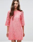 Darling 3/4 Sleeve Lace Shift Dress - Pink