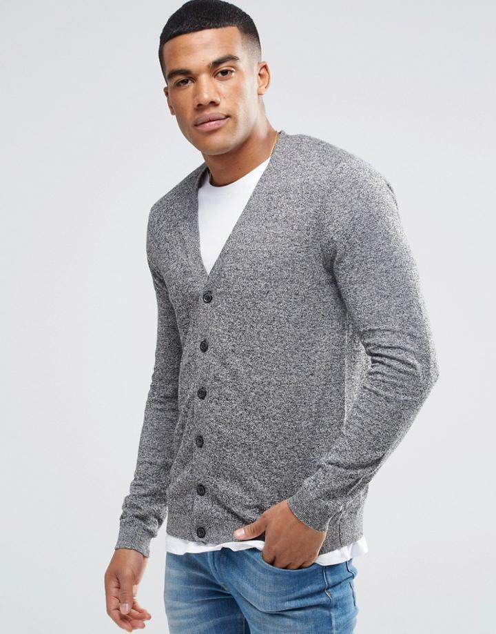 Asos Cotton Cardigan In Gray - Blk White Twist