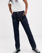 Pieces Straight Leg Jean With Contrast Stitching-blue
