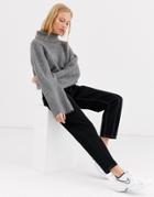 Monki High Neck Cropped Sweater In Gray