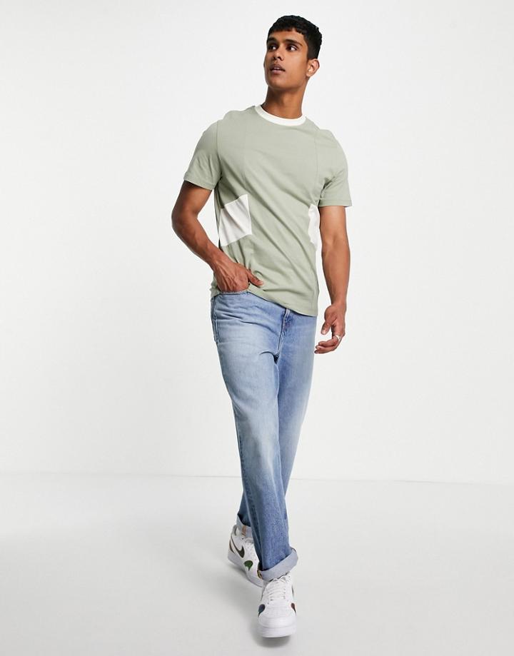 Asos Design T-shirt In Green Color Block