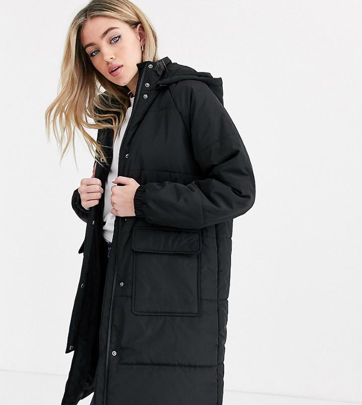 Noisy May Longline Padded Jacket With Pockets In Black